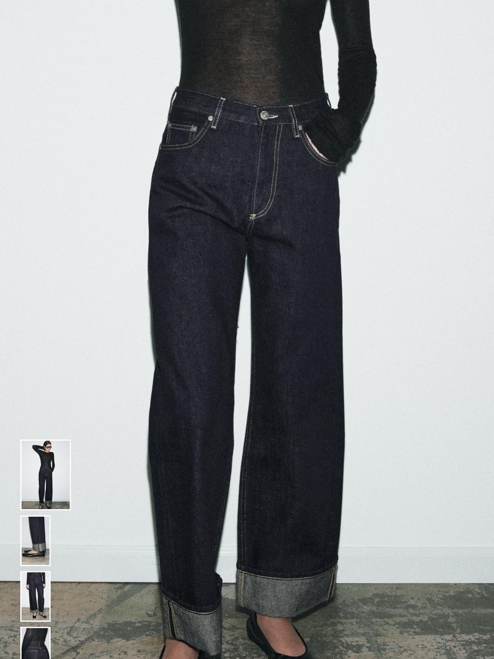 Zara TRF Relaxed Fold Up Low Rise Jeans